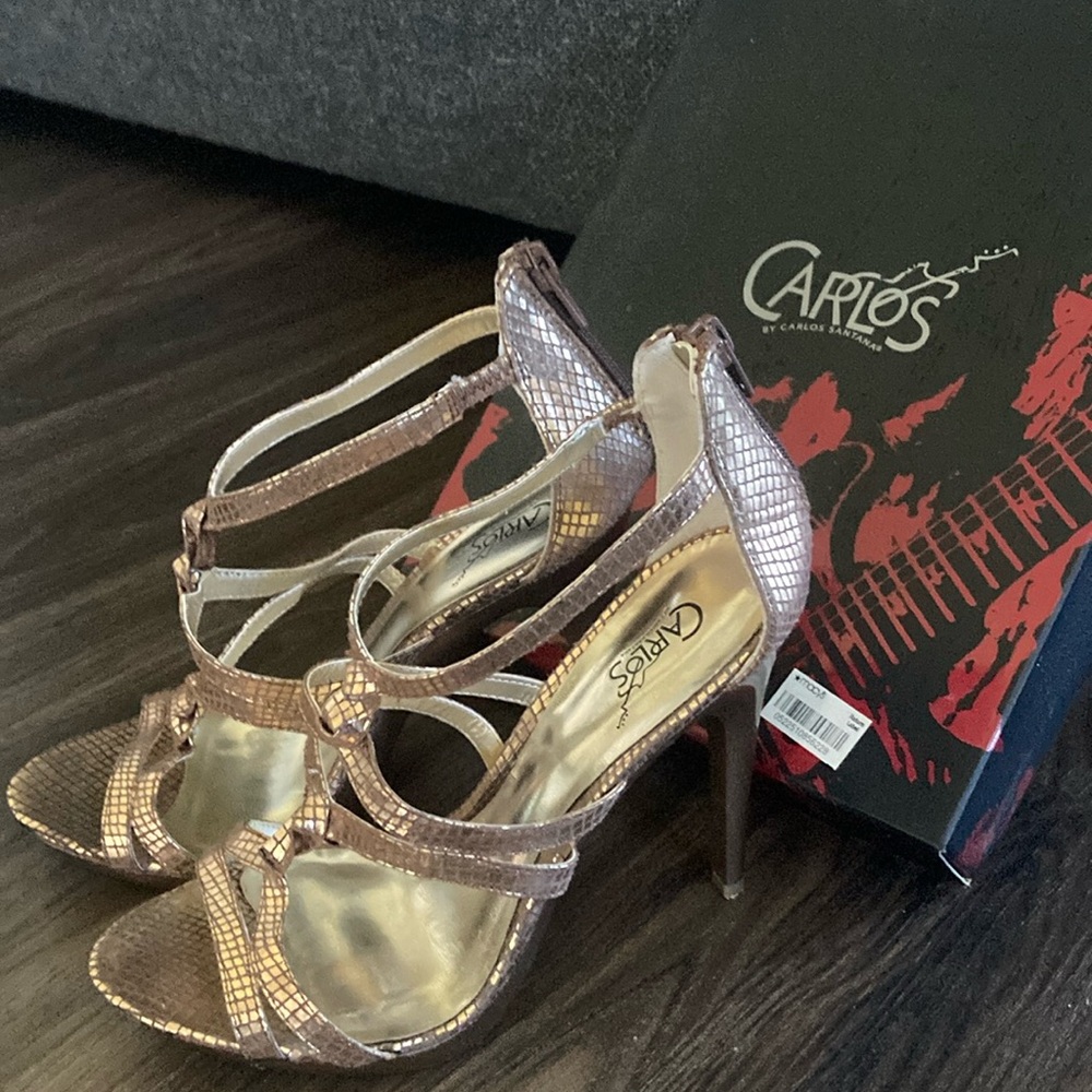 Carlos Santana Melody gold strapped heels